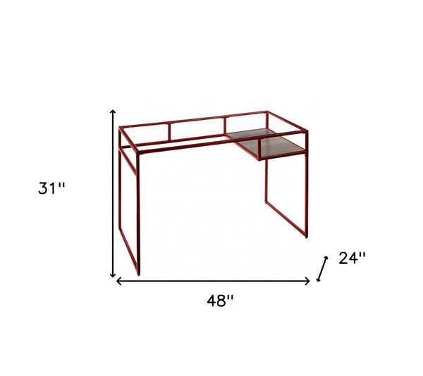 Homeroots 48" Clear And Red Glass Writing Desk   491407