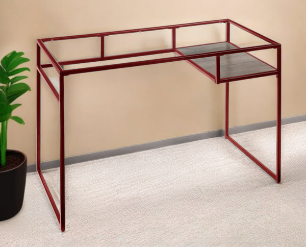 Homeroots 48" Clear And Red Glass Writing Desk   491407