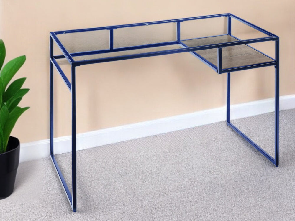 Homeroots 48" Clear And Blue Glass Writing Desk   491408