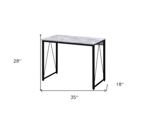 Homeroots 35" Antiqued White And Black Writing Desk   491414