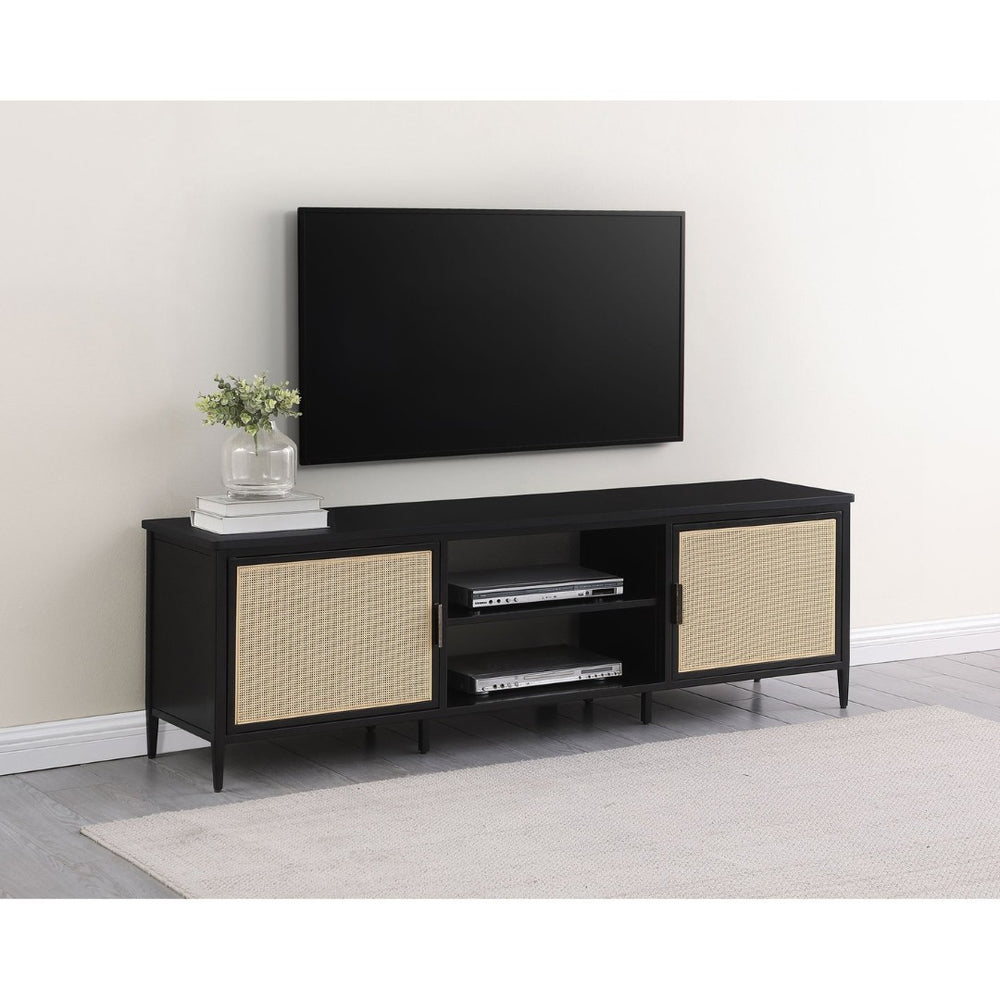 English Elm Kenneth Wide Format Tv Stand with Rattan Doors and Open Shelving for Living Rooms B062P440086