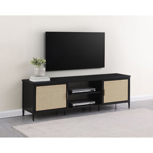 English Elm Kenneth Wide Format Tv Stand with Rattan Doors and Open Shelving for Living Rooms B062P440086