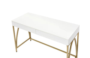 Homeroots 50" White And Gold Writing Desk With Two Drawers   491422