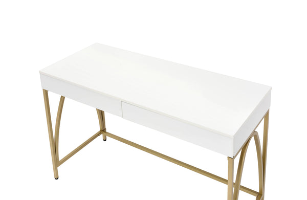 Homeroots 50" White And Gold Writing Desk With Two Drawers   491422