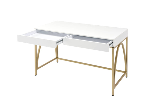 Homeroots 50" White And Gold Writing Desk With Two Drawers   491422