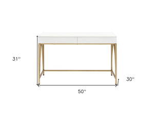 Homeroots 50" White And Gold Writing Desk With Two Drawers   491422