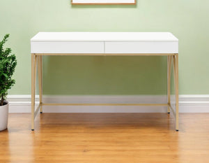 Homeroots 50" White And Gold Writing Desk With Two Drawers   491422