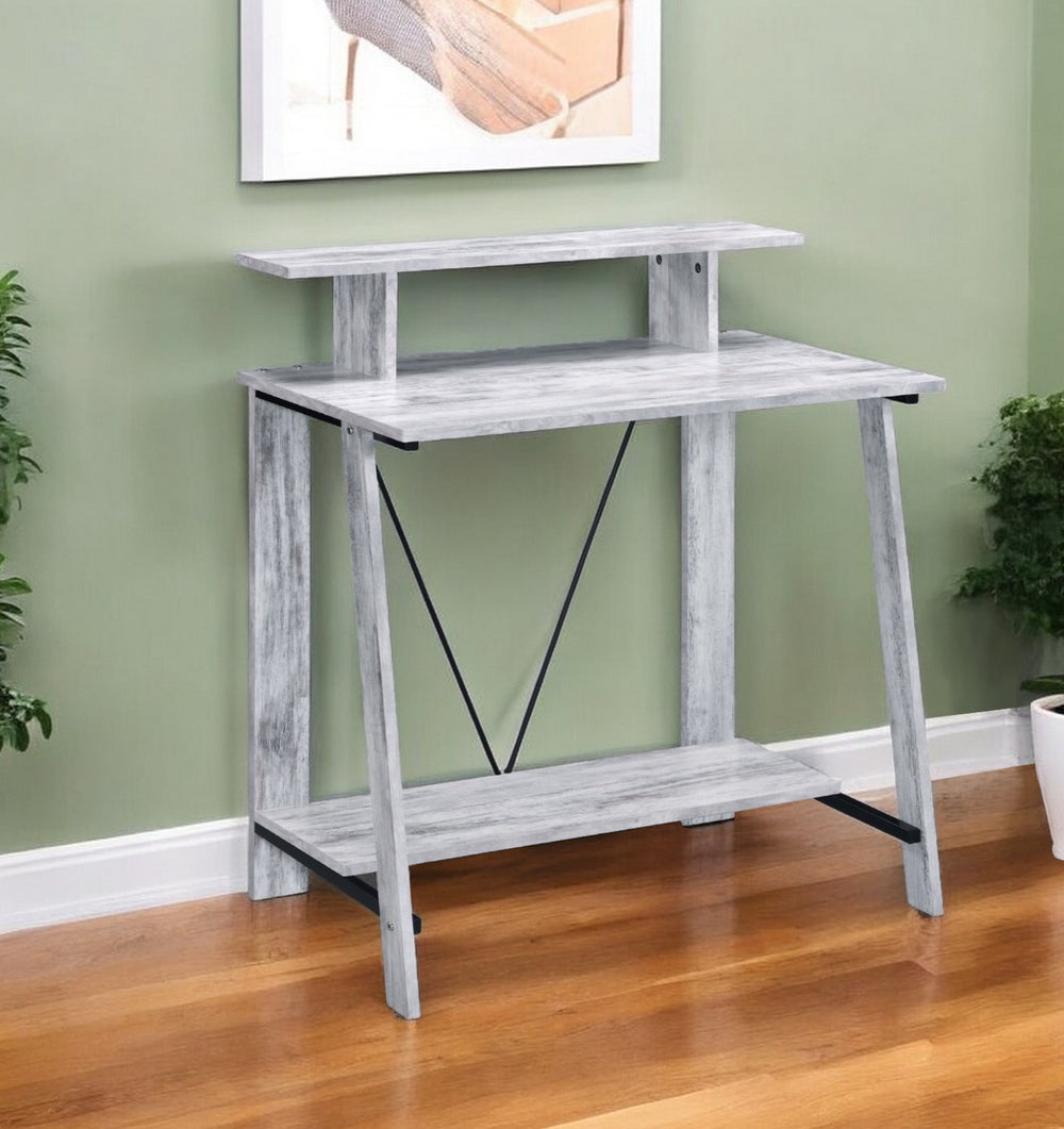 Homeroots 32" Antiqued White Writing Desk   491427