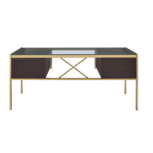 Homeroots 64" Clear And Gold Glass Writing Desk With Four Drawers   491438