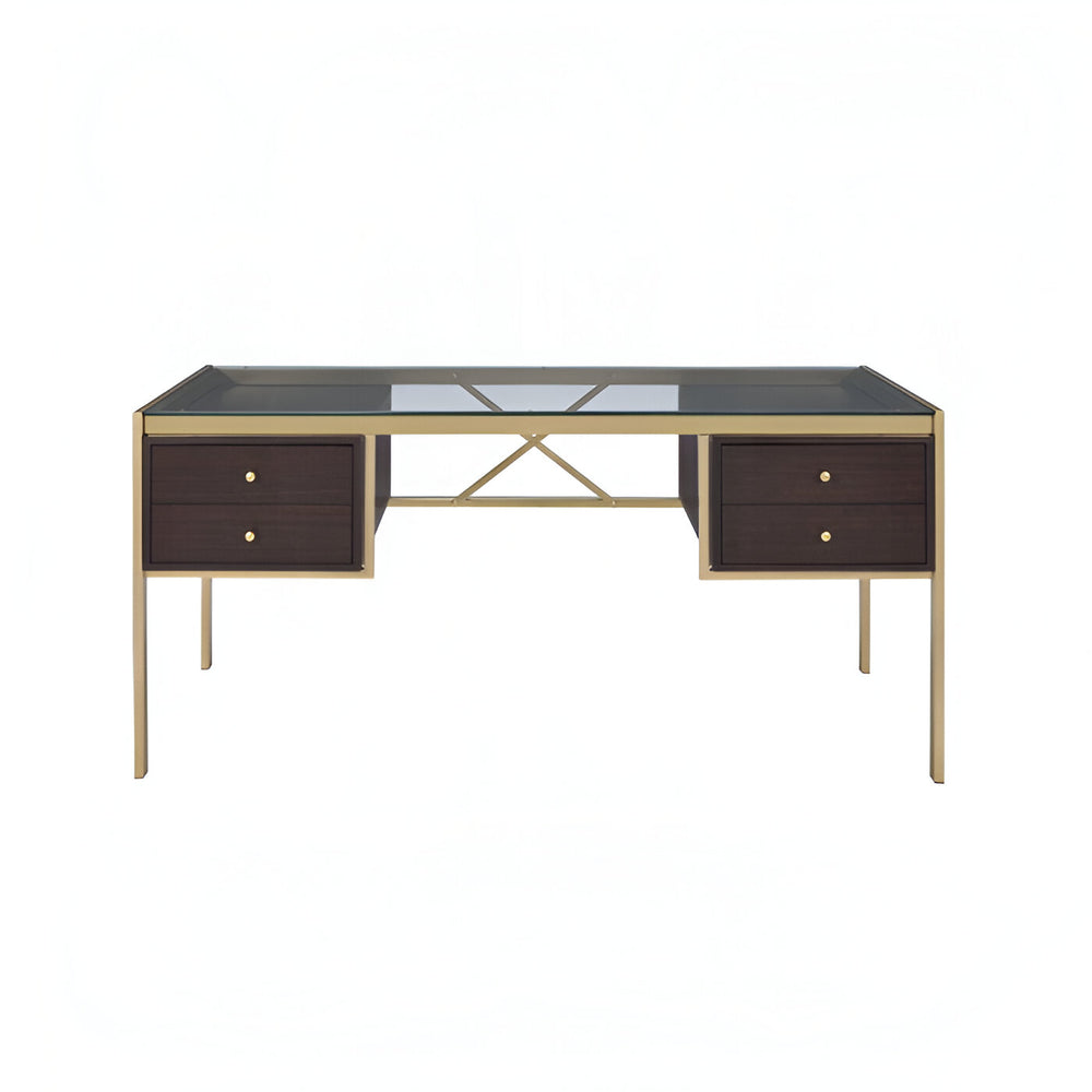 Homeroots 64" Clear And Gold Glass Writing Desk With Four Drawers   491438