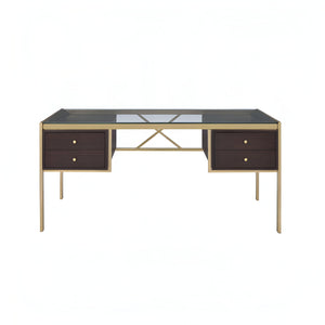 Homeroots 64" Clear And Gold Glass Writing Desk With Four Drawers   491438