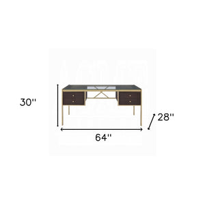 Homeroots 64" Clear And Gold Glass Writing Desk With Four Drawers   491438