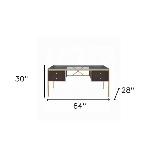 Homeroots 64" Clear And Gold Glass Writing Desk With Four Drawers   491438