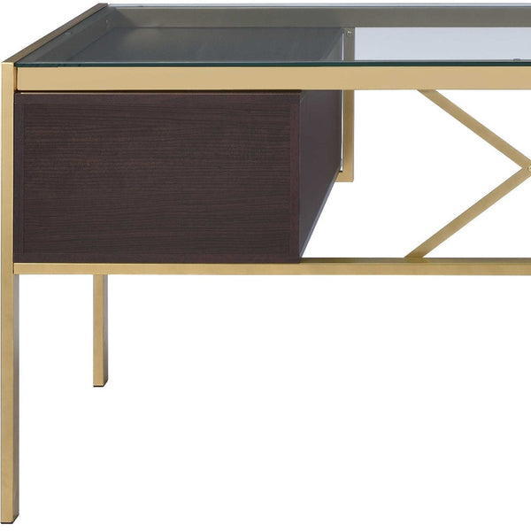 Homeroots 64" Clear And Gold Glass Writing Desk With Four Drawers   491438