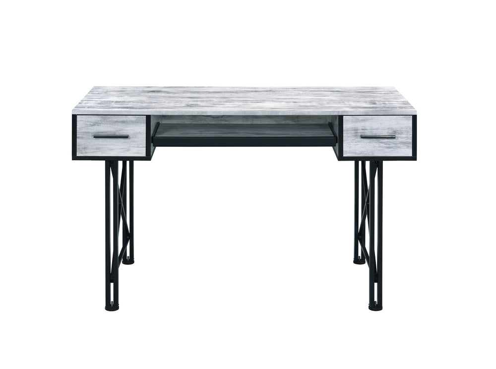 Homeroots 47" Antiqued White And Black Computer Desk With Two Drawers   491439