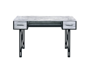 Homeroots 47" Antiqued White And Black Computer Desk With Two Drawers   491439