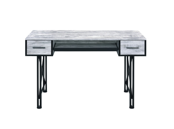 Homeroots 47" Antiqued White And Black Computer Desk With Two Drawers   491439