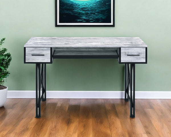 Homeroots 47" Antiqued White And Black Computer Desk With Two Drawers   491439