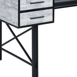 Homeroots 59" Antiqued White And Black Computer Desk With Five Drawers   491441