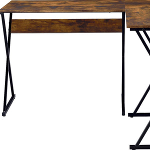 Homeroots 50" Brown And Black L Shape Writing Desk   491444