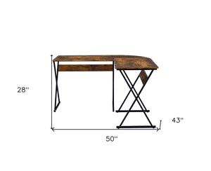 Homeroots 50" Brown And Black L Shape Writing Desk   491444