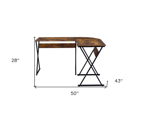 Homeroots 50" Brown And Black L Shape Writing Desk   491444