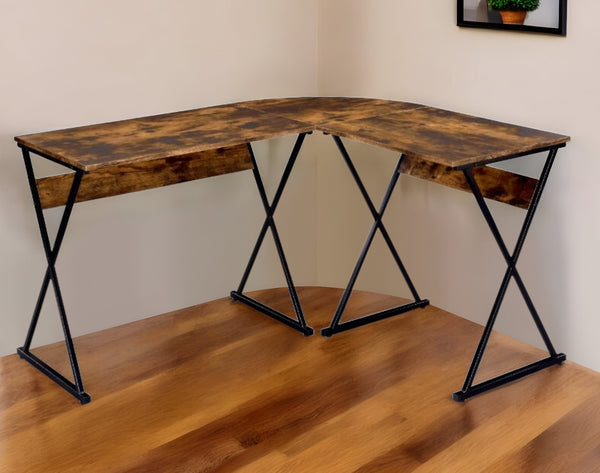 Homeroots 50" Brown And Black L Shape Writing Desk   491444