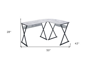 Homeroots 50" Antiqued White And Black L Shape Writing Desk   491445