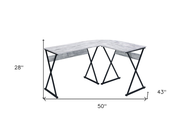 Homeroots 50" Antiqued White And Black L Shape Writing Desk   491445