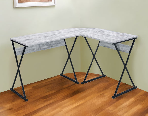 Homeroots 50" Antiqued White And Black L Shape Writing Desk   491445