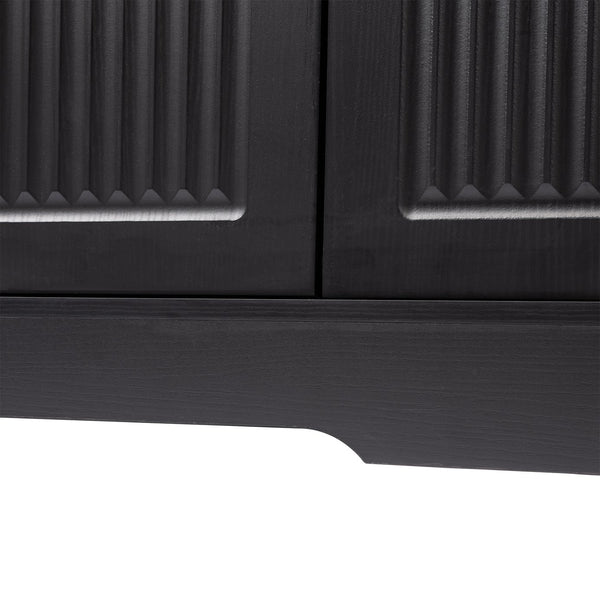 English Elm 63" Fluted Sideboard Buffet Cabinet with Coffee Bar Storage, 4 Doors 3 Drawers, Smooth Silent Slides Black W2917P319112