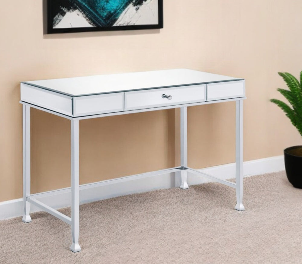 Homeroots 42" Clear And Silver Mirrored Writing Desk   491462
