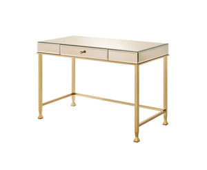 Homeroots 42" White And Gold Mirrored Writing Desk   491463