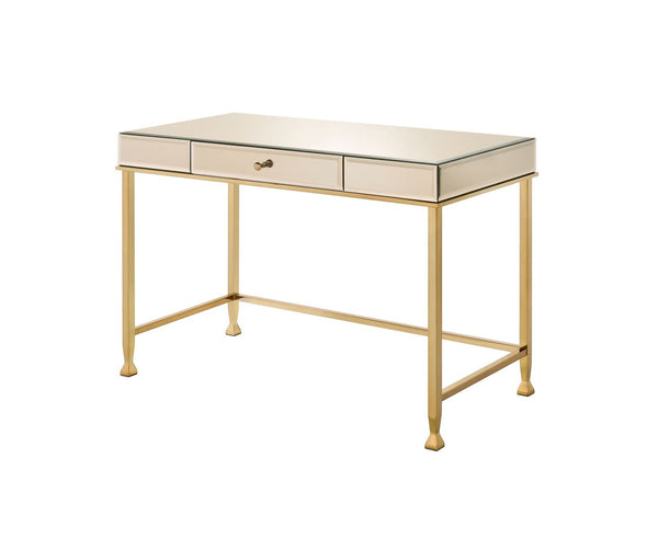 Homeroots 42" White And Gold Mirrored Writing Desk   491463