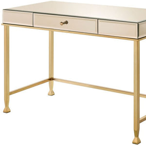 Homeroots 42" White And Gold Mirrored Writing Desk   491463