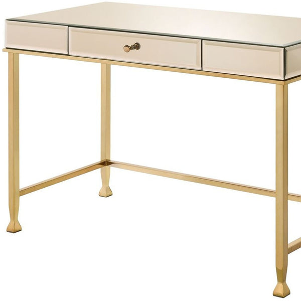 Homeroots 42" White And Gold Mirrored Writing Desk   491463