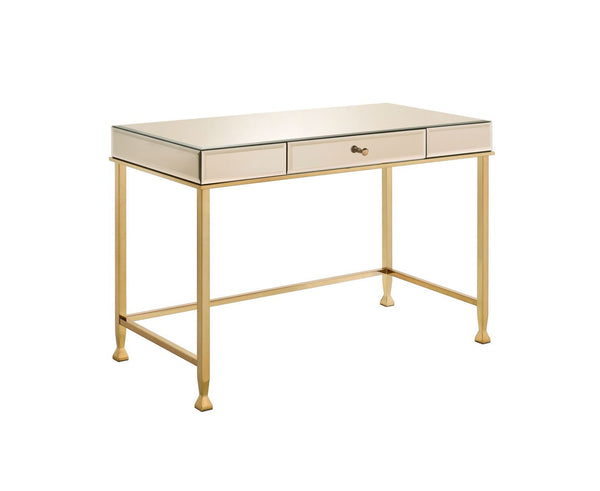 Homeroots 42" White And Gold Mirrored Writing Desk   491463