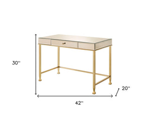 Homeroots 42" White And Gold Mirrored Writing Desk   491463