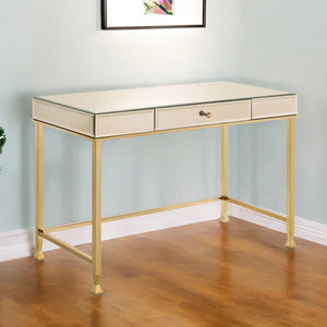 Homeroots 42" White And Gold Mirrored Writing Desk   491463