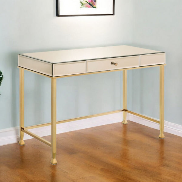 Homeroots 42" White And Gold Mirrored Writing Desk   491463