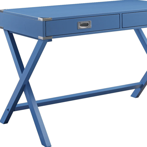 Homeroots 42" Blue Writing Desk With Two Drawers   491467