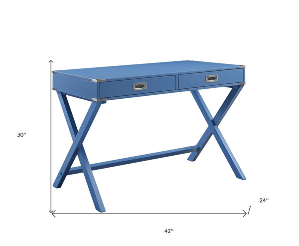 Homeroots 42" Blue Writing Desk With Two Drawers   491467