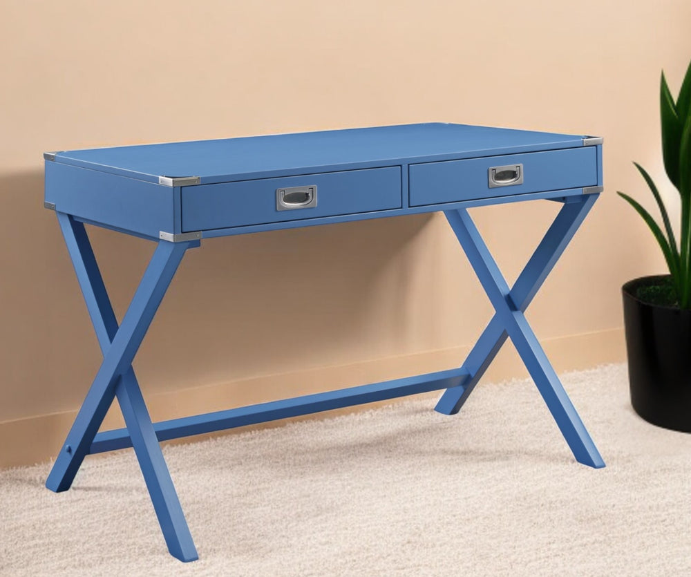 Homeroots 42" Blue Writing Desk With Two Drawers   491467