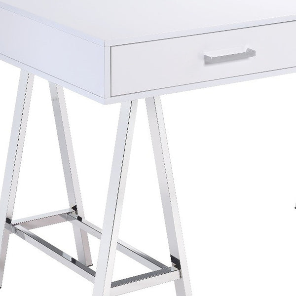 Homeroots 54" White And Silver Writing Desk With Two Drawers   491475