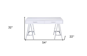 Homeroots 54" White And Silver Writing Desk With Two Drawers   491475