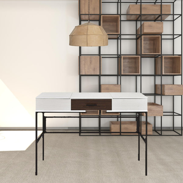 Homeroots 42" White And Black Writing Desk   491478