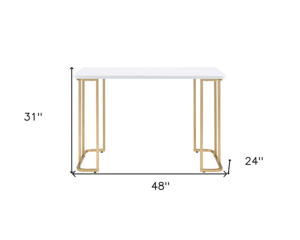 Homeroots 48" White And Gold Writing Desk   491483