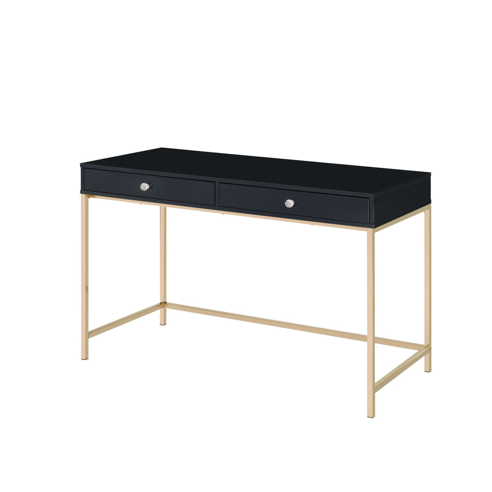 Homeroots 47" Black And Gold Writing Desk With Two Drawers   491490