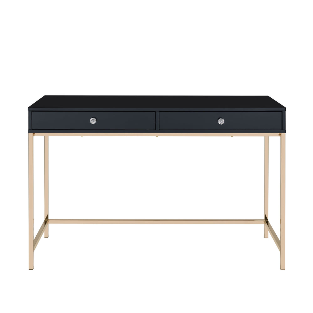 Homeroots 47" Black And Gold Writing Desk With Two Drawers   491490