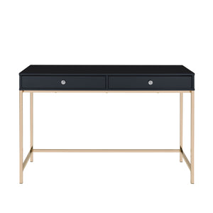 Homeroots 47" Black And Gold Writing Desk With Two Drawers   491490